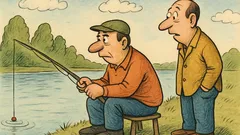 Виц: Сутрин край езерото рибар лови…